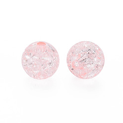 Pink Transparent Crackle Acrylic Beads, Round, Pink, 12x11mm, Hole: 2mm, about 566pcs/500g.
