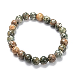 Jasper Rhyolite Bracelets de perles extensibles en jaspe rhyolite naturel, ronde, diamètre intérieur: 2-1/8 pouce (5.5 cm), perles: 8~9 mm