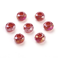Rouge Perles européennes en verre, Perles avec un grand trou   , pas de noyau métallique, facette, rondelle, rouge, 14x8mm, Trou: 5mm