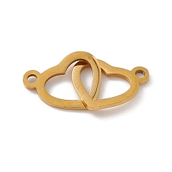 Oro 304 colgantes de conector de acero inoxidable, enlaces de doble corazón, dorado, 12x20x1 mm, agujero: 1.6 mm