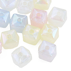 Mixed Color Rainbow Iridescent Plating Acrylic Beads, Glitter Beads, Faceted Cube, Mixed Color, 13x13x11.5mm, Hole: 2mm