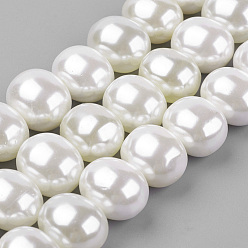 Humo Blanco Cuentas de concha perla hebras, oval, whitesmoke, 12.5~13x16x12.5~13.5 mm, agujero: 1 mm, sobre 30 unidades / cadena, 15.5 pulgada (39.37 cm)
