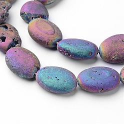Rainbow Plated Electroplated Natural Quartz Crystal Beads Strands, Druzy Geode Crystal, Oval, Rainbow Plated, 18x13x6~6.5mm, Hole: 1mm, about 11pcs/strand, 7.7 inch
