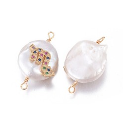 Scorpion Connecteurs de liens de perles naturelles, avec accessoires zircon cubique micro pave en laiton, plat rond avec constellation, or, colorées, Scorpion, 20~26x9~17x5~11mm, Trou: 1.6mm