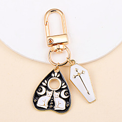 Cat Shape Alloy Enamel Pendant Keychain, for Bag Car Pendant, Golden, Cat Shape, 6~8cm