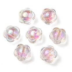 Rose Nacré Placage uv perles acryliques irisées arc-en-ciel, perle bicolore en perle, fleur, perle rose, 12x12.5x8.5mm, Trou: 2.5mm
