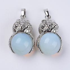 Opalite Opalite Pendants, with Platinum Tone Brass Findings, Owl with Round Ball, 31x18.5x16mm, Hole: 5x8mm
