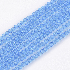Light Sky Blue Electroplate Transparent Glass Beads Strands, Faceted, Round, Light Sky Blue, 2x2x2mm, Hole: 0.5mm, about 198pcs/Strand, 14.57 inch(37cm) 