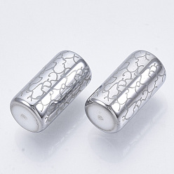 Silver Electroplate Glass Beads, Column with Vine Pattern, Silver, 20x10mm, Hole: 1.2mm, about 50pcs/bag