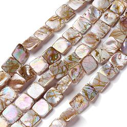 Freshwater Shell Drawbench Natural Fresh Shell Beads Strands, AB Color Plated, Square, 15x14x3mm, Hole: 0.7mm, about 26pcs/strand, 15.35''(39cm)