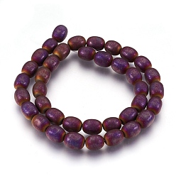 Purple Plated Electroplate Non-magnetic Synthetic Hematite Bead Strands, Frosted, Barrel, Purple Plated, 10~10.5x7~8mm, Hole: 1mm, about 39~40pcs/strand, 15.7 inch(40cm)