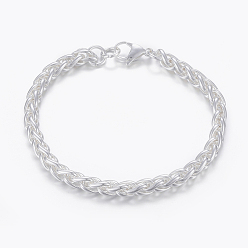 Silver 304 Stainless Steel Wheat Chain Bracelets, with Lobster Claw Clasps, Silver Color Plated, 8-1/4 inch(210mm)x6mm