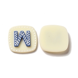 Beige Acrylic Cabochons, Square with Letter W, Beige, 25.5x26x4mm