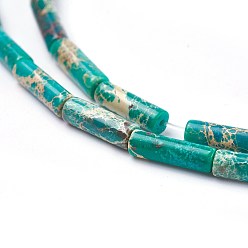 Turquoise Foncé Brins de perles de jaspe impérial naturel, teint, colonne, turquoise foncé, 13~14x4~4.5mm, Trou: 1mm, Environ 29 pcs/chapelet, 15.35 pouces ~ 15.7 pouces (39~39.9 cm)
