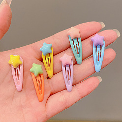 Star Plastic & Iron Snap Hair Clips, Macaron Color Hair Accessories for Girls, Star Pattern, 30mm, 6pcs/set