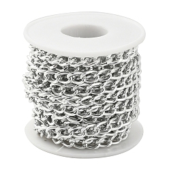 Серебро Алюминиевые скрученные бордюрный цепи, несварные, с катушкой, серебряные, 10x6.5x1.8 мм, около 16.4 футов (5 м) / рулон