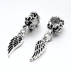 Antique Silver Wing Large Hole Alloy European Dangle Charms, Antique Silver, 32mm, Hole: 4.5~5mm
