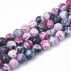 Cerise Dyed Natural Fire Crackle Agate Beads Strands, Round, Cerise, 8~8.5mm, Hole: 1mm, about 48pcs/strand, 14.9 inch