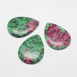 Ruby in Zoisite Natural Ruby in Zoisite Pendants, Dyed, Flat Teardrop, 53~54.5x39~40x6mm, Hole: 2mm