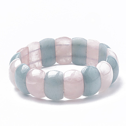 Mixed Stone Natural Aquamarine & Rose Quartz Beaded Stretch Bracelets, 2-1/4 inch~2-3/8 inch(5.8~6cm)