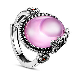 Pink SHEGRACE Adjustable 925 Sterling Silver Finger Ring, with Pink Cubic Zirconia, Flower, Size 9, Pink, 19mm