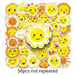Gold 50Pcs Cartoon Sun-themed PVC Self-Adhesive Stickers, Waterproof Decals, for DIY Albums Diary, Laptop Decoration Cartoon Scrapbooking, Gold, 55~85mm