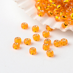 Orange Foncé 6/0 grader des perles de rocaille en verre rondes, Argenté, orange foncé, 4x3mm, Trou: 1mm, environ 4800 pcs / livre