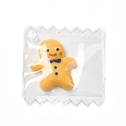 Gingerbread Man Cute Plastic Pendants, with Resin Cabochon Inside, Candy Charms, Gingerbread Man, 29~29.5x29~29.5x5~6mm, Hole: 1mm