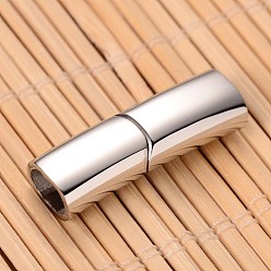 Stainless Steel Color Smooth Surface 304 Stainless Steel Rectangle Magnetic Clasps with Glue-in Ends, Stainless Steel Color, 28x9x6mm, Hole: 4x7mm