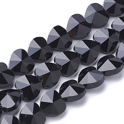 Negro Perlas de vidrio transparentes, facetados, corazón, negro, 14x14x8.5 mm, agujero: 1 mm