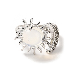 Opalite Anneaux de manchette ouverts soleil et lune opalite, bijoux en laiton platine pour femme, sans plomb et sans cadmium, diamètre intérieur: 17~18 mm