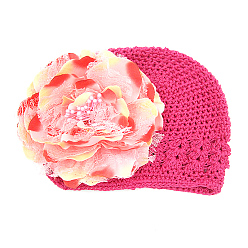 Темно-Розовый Ручная работа вязания крючком детская шапочка, цветок, темно-розовыми, 180 мм