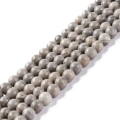 Jasper Avec Ligne Argentée Brins de perles de jaspe en argent naturel, ronde, 6~6.5mm, Trou: 1mm, Environ 61~63 pcs/chapelet, 15.16~15.75 pouce (38.5~40 cm)