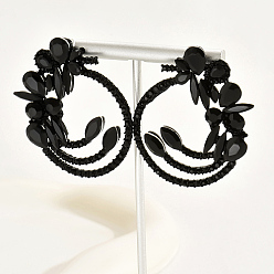 Black Black Brass Micro Pave Cubic Zirconia Dangle Stud Earrings, Flower, Black, No Size