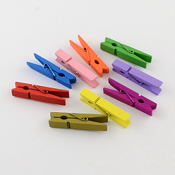 Mixed Color Dyed Wooden Craft Pegs Clips, Mixed Color, 35x7x10mm