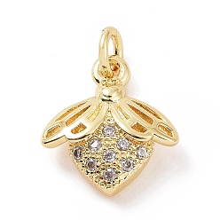 Golden Brass Micro Pave Cubic Zirconia Charms, with Jump Ring, Bees Charm, Golden, 13.5x12x4mm, Hole: 2.8mm