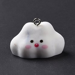 White Opaque Resin Pendants, Cartoon Cloud Charms, with Platinum Tone Iron Loops, White, 19.5x27x21mm, Hole: 2mm