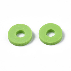 Vert Clair Perles d'argile polymère faites à la main respectueuses de l'environnement, disque / plat rond, perles heishi, vert clair, 6x1mm, Trou: 2mm, environ23500 pcs / 1000 g