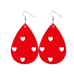 Сердце Красные серьги-капли из искусственной кожи на день святого валентина, Сердце Pattern, 80x40 мм
