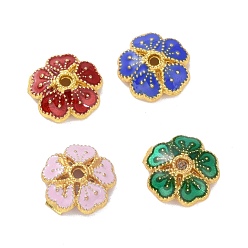 Mixed Color Alloy Enamel Bead Caps, Cadmium Free & Lead Free, Long-Lasting Plated, Golden, Flower, Mixed Color, 8x2.6mm, Hole: 1mm