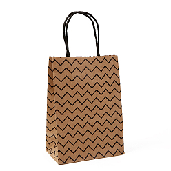 Autres Sacs en papier kraft, avec une poignée, sacs-cadeaux, sacs à provisions, rectangle, motif de vague, 15x8x21 cm