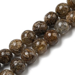 Autres Jaspes Brins de perles de jaspe feuille d'or naturel, ronde, 6mm, Trou: 0.8mm, Environ 64 pcs/chapelet, 15.35'' (39 cm)