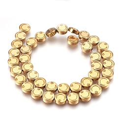 Golden Plated Electroplate Non-magnetic Synthetic Hematite Bead Strands, Flat Round with Moon & Star, Golden Plated, 9.5~10x4mm, Hole: 1mm, about 40~41pcs/strand, 15.3 inch~15.7 inch(39~40cm)