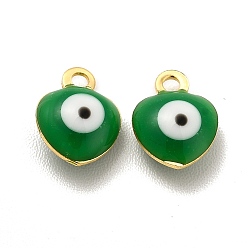 Green 304 Stainless Steel Evil Eye Enamel Charms, Heart Charm, Golden, Green, 8x6x3mm, Hole: 1mm