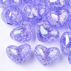 Púrpura Media Granos de acrílico transparentes crepitar, perlas de media perforados, corazón, púrpura medio, 14.5x18x13 mm, medio agujero: 3.5 mm