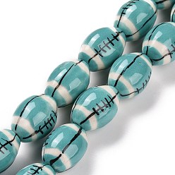 Turquoise Pâle Brins de perles de porcelaine faites à la main, de rugby, turquoise pale, 16x11mm, Trou: 1.6mm, Environ 22 pcs/chapelet, 13.98'' (35.5 cm)