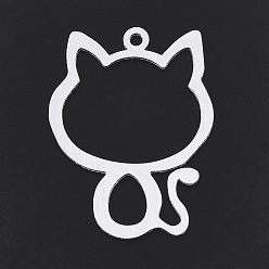 Silver Aluminium Kitten Pendants, Laser Cut Pendants, Cat Silhouette Shape, Silver Color Plated, 49.5x38x1mm, Hole: 3mm