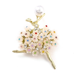 Coloré Broche ballerine en alliage avec perle en résine, épinglette en strass exquise pour fille femme, or, colorées, 59x45x16.5mm, pin: 0.8 mm