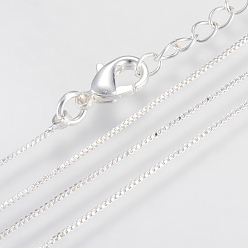 Silver Brass Box Chains Necklaces, with Lobster Clasps, Silver Color Plated, 15.7 inch(40cm)x0.6mm