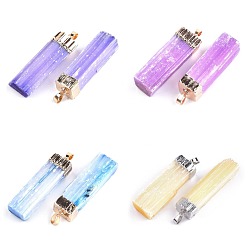 Mixed Color Electroplate Natural Selenite Big Pendants, with Iron Findings, Dyed, Rectangle, Mixed Color, 53~55x14~19x9~16mm, Hole: 7x4mm